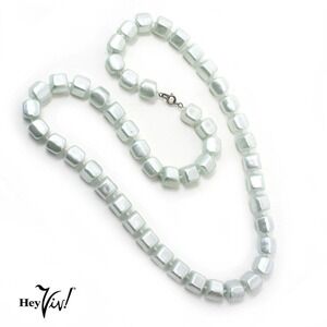 Vintage Single Strand Iridescent Light Blue Square Bead Necklace - 24" - Hey Viv